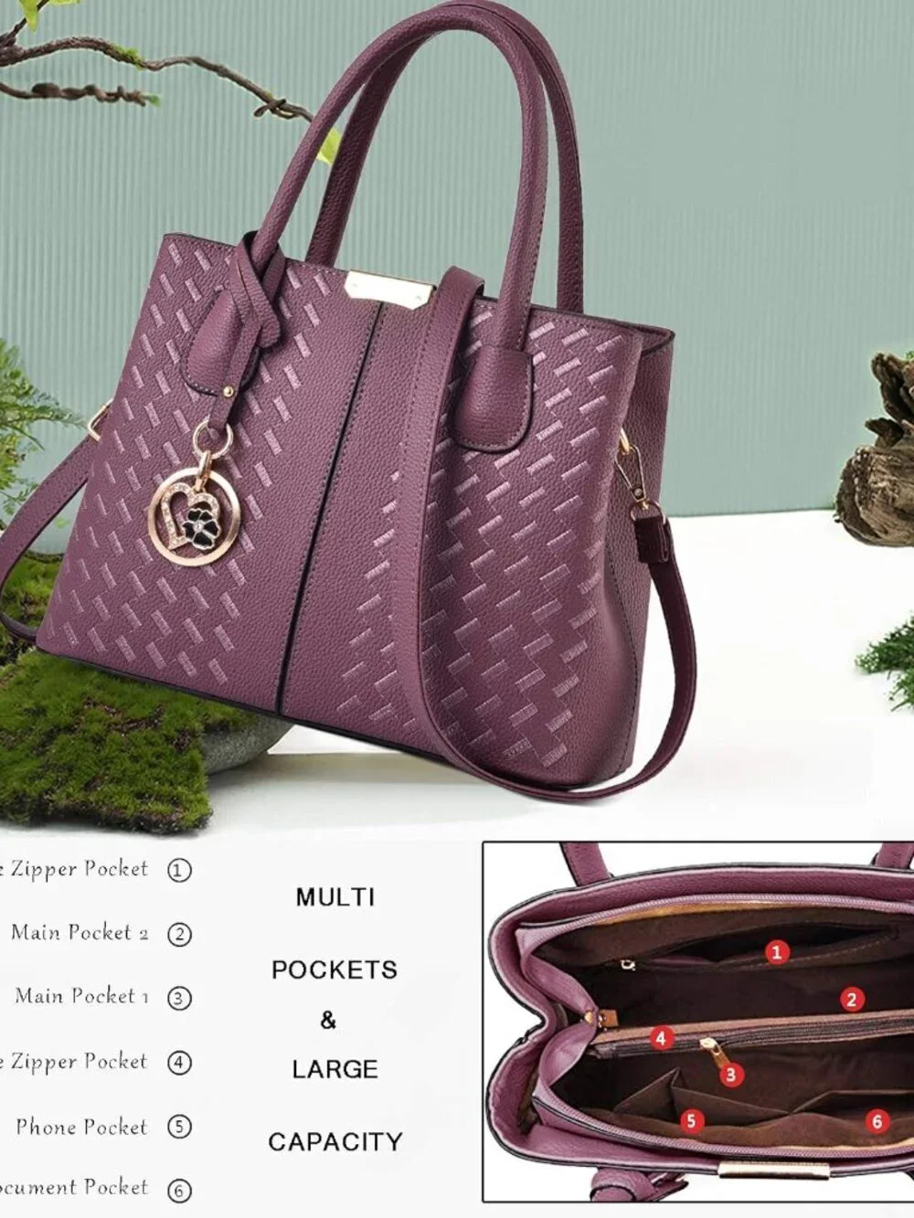 Women's C Purple 2 Shoulder Tote Bags Top Handle Satchel Purses and Handbags